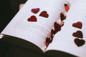 Book with rose petals